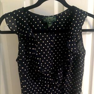Ralph Lauren wrap silk blouse polka dot + ruffles